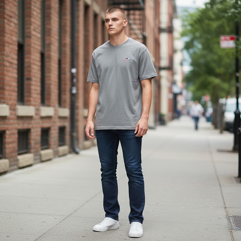 Nike Mens The Nike Tee‎ Loose Fit Short Sleeve Embroidered Swoosh Heather Grey S